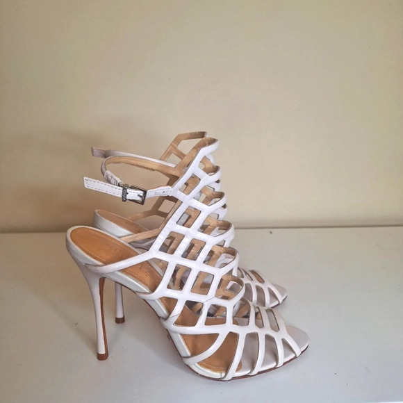 Schutz Juliana cage leather off white stilleto heels SZ 7 - Picture 2 of 9